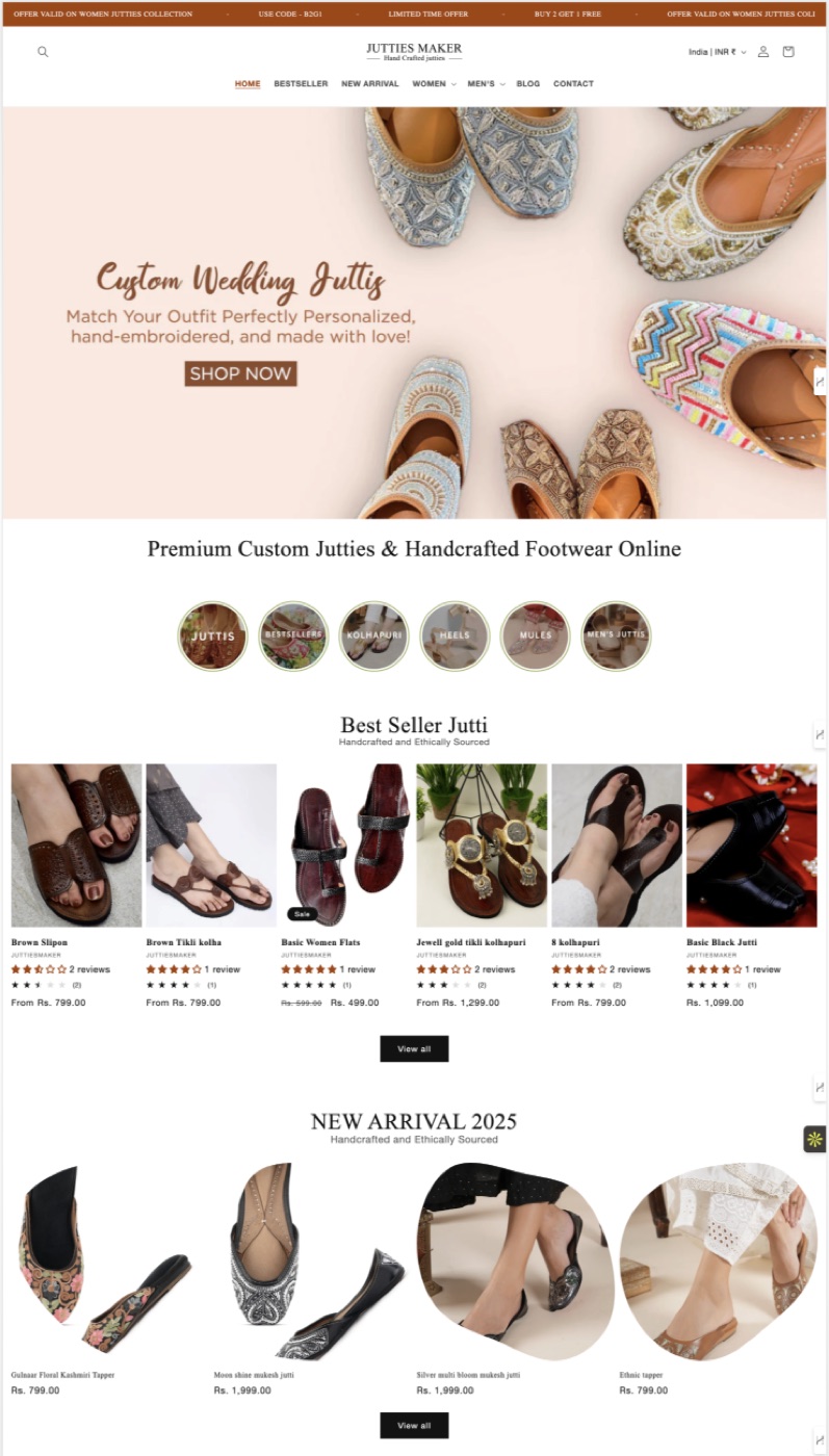 Jutties Maker: handcrafted footwear store, review-rich PDPs