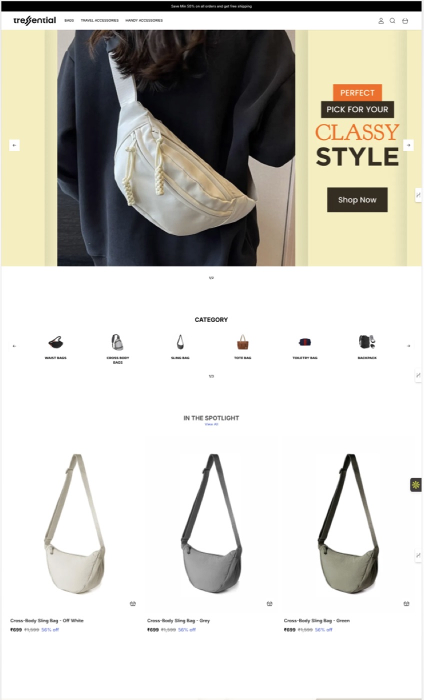 Tressential: bags & accessories store built for conversion