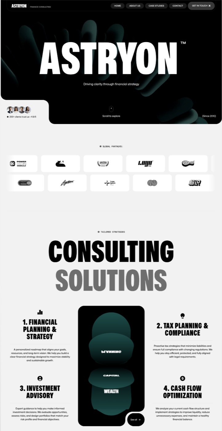 Astryon: finance-consulting site, authority-led with clear service tiers
