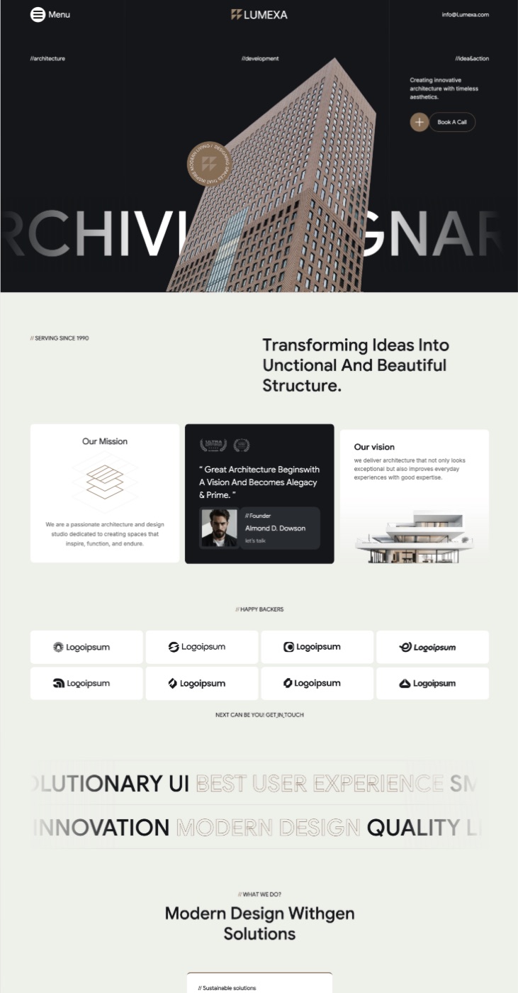 Lumexa: bold architecture-studio site with strong brand identity